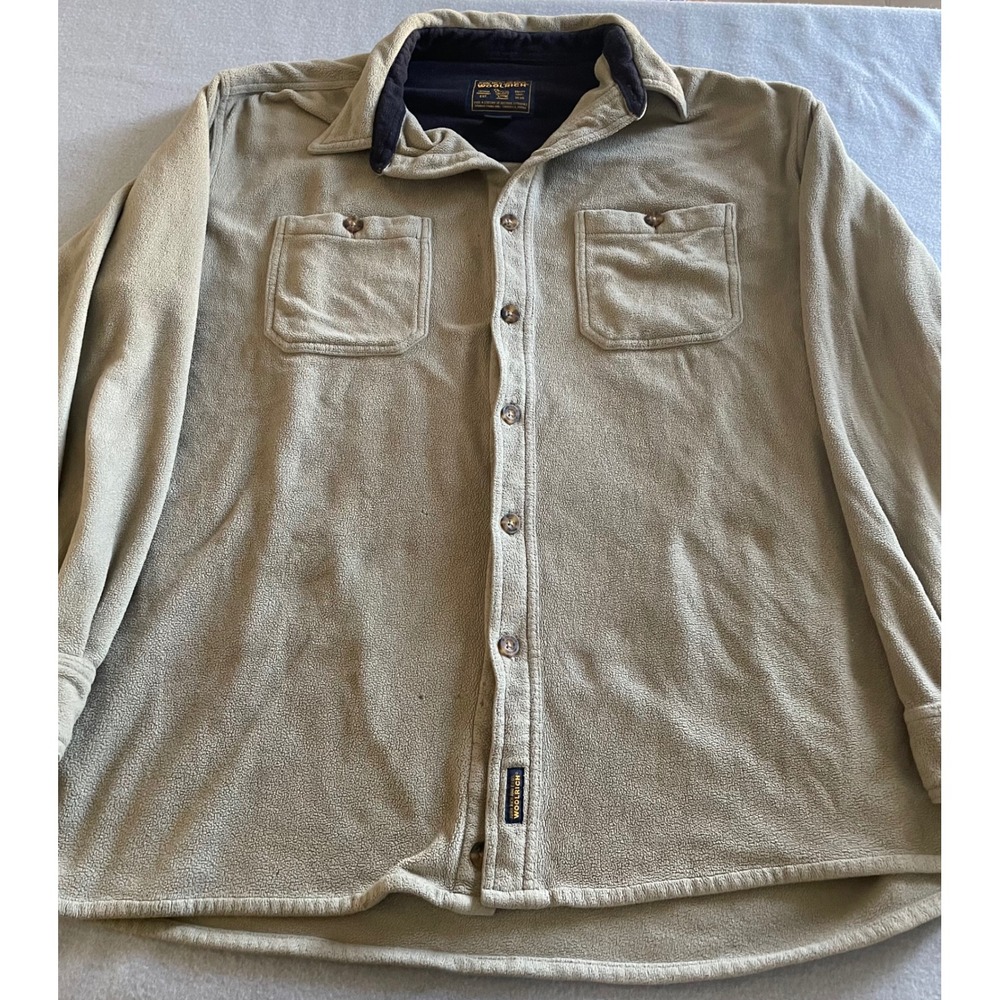 VTG Woolrich Mens Fleece Shirt Jacket Tan Khaki Button Up L Large *READ*